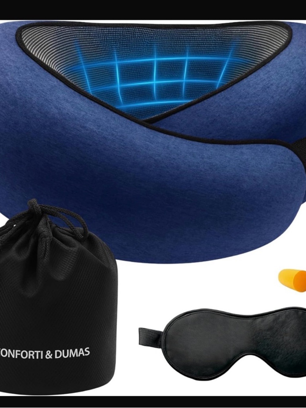 Blue Memory Foam Travel Neck Pillow with Sleep Mask
